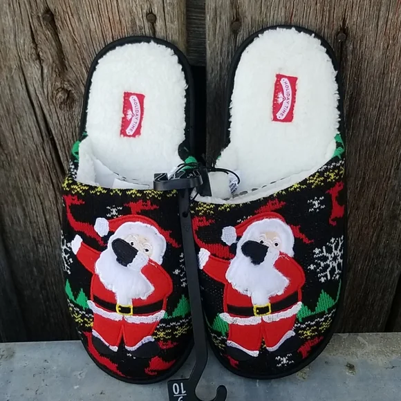 Santa Christmas Knit Mens Slippers - Picture 1 of 9